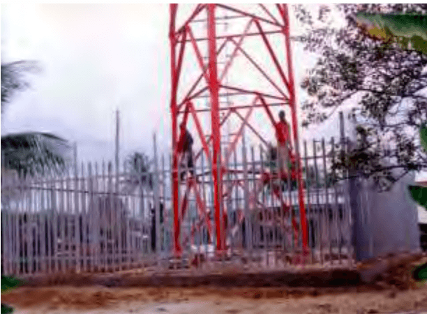 Riggers working on a telecom tower installation